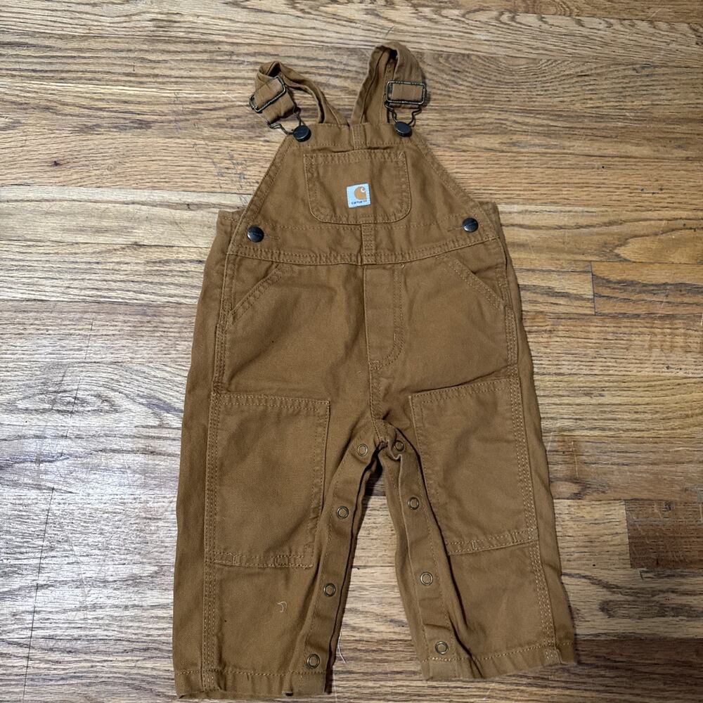 Carhartt Dungarees Baby 9 Months Brown Tan Duck Canvas Double Knee Bib Overalls